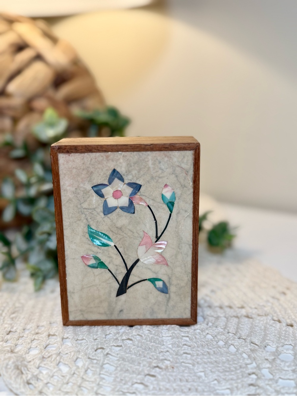 Wooden Inlay Flower Box with Mother-of-Pearl Accents